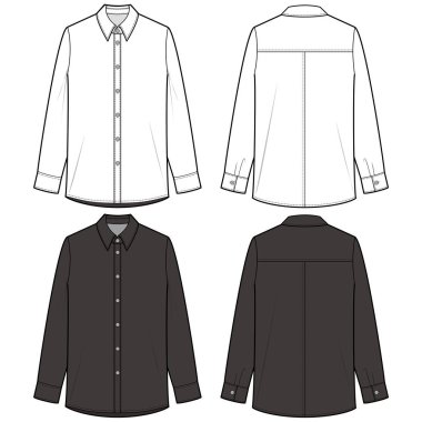 Uzun kollu gömlek moda düz eskiz şablonu