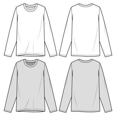 Uzun kollu tişört moda düz eskiz şablonu