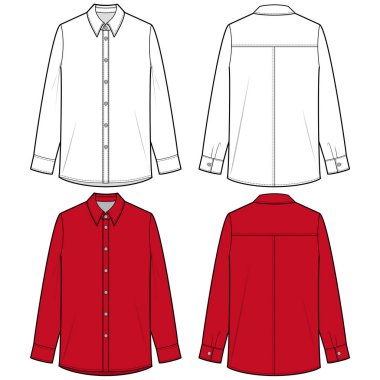 Uzun kollu gömlek moda düz eskiz şablonu