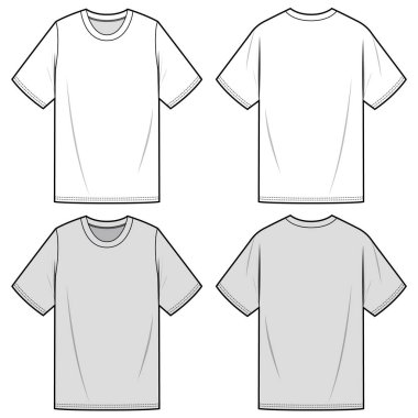 Overfit Tee moda düz eskiz şablonu