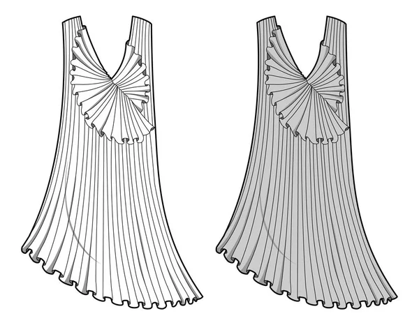 ドレス ファッション フラット スケッチ テンプレート — ストックベクタ