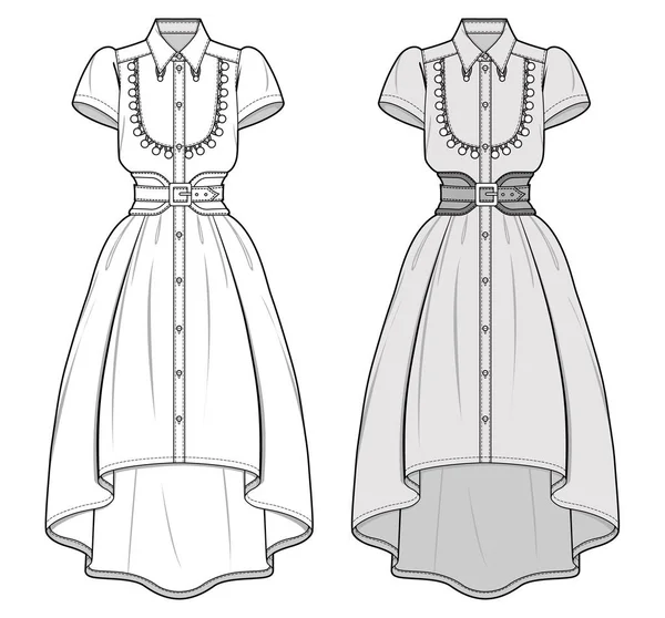 Plantilla Boceto Plano Moda Dress — Vector de stock