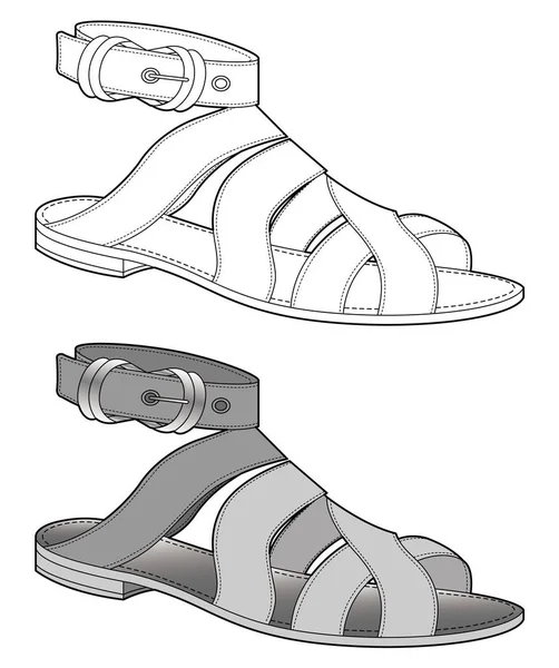 Templat Sketsa Datar Desain Alas Kaki Shoes - Stok Vektor