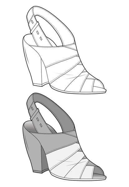 Ayakkabı Ayakkabı Tasarım Moda Düz Eskiz Şablonu — Stok Vektör
