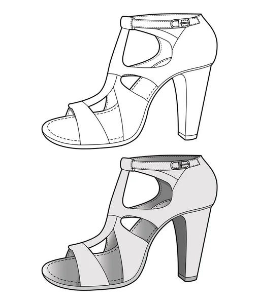Chaussures Chaussures Design Mode Plat Croquis Modèle — Image vectorielle