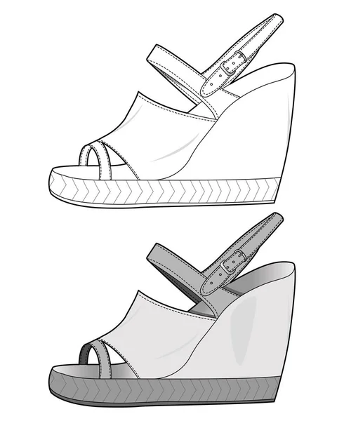 Chaussures Chaussures Design Mode Plat Croquis Modèle — Image vectorielle