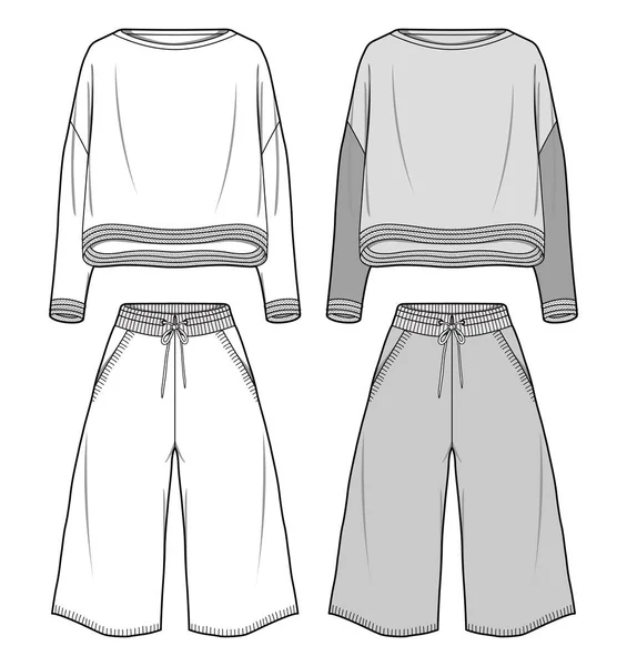 Sweater Set Modèle Sketche Plat Mode — Image vectorielle