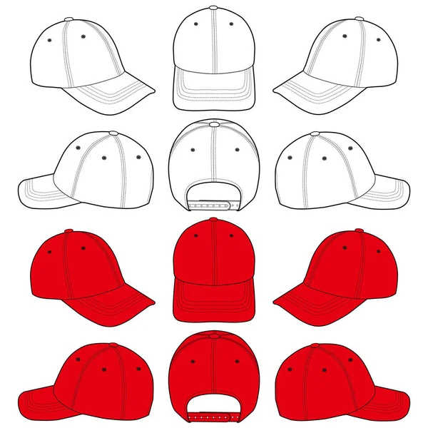 Baseball Cap Fashion Flat Sketch Template — Stock Vector