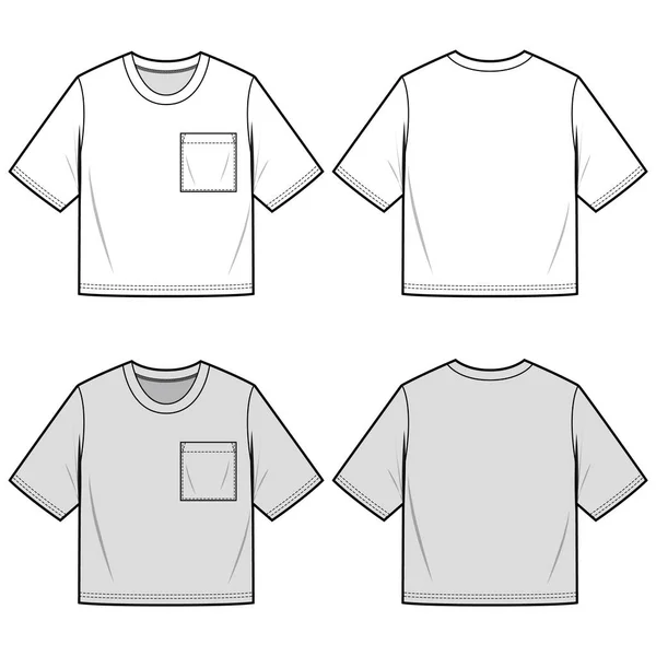 Crop Top Tee Fashion Flat Sketch Template — Stock Vector