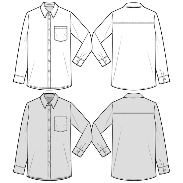 Longo Sleeve Shirts Moda Modelo Esboço Plano — Vetor de Stock
