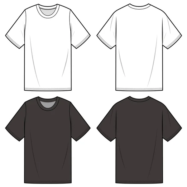 Overfit Tee Fashion Flat Sketch Template — Stock Vector
