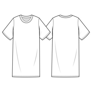 Tee gömlek elbise moda düz eskiz şablonu