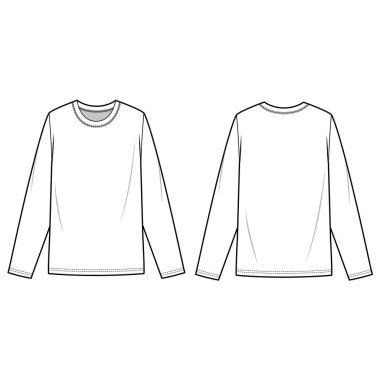Uzun kollu tişört moda düz eskiz şablonu