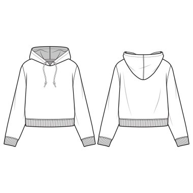Kapüşonlu Sweatshirt moda düz eskiz şablonu