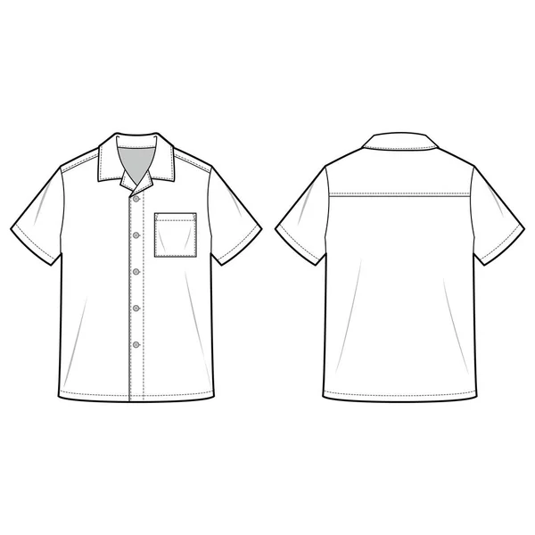 Korte Mouw Shirts Mode Platte Schets Sjabloon — Stockvector