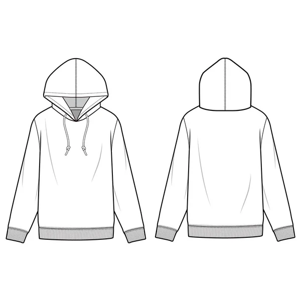 Hoodie Fashion Flat Sketch Template — Stock Vector