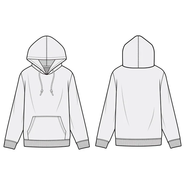 Hoodie Fashion Flat Sketch Template — Stock Vector