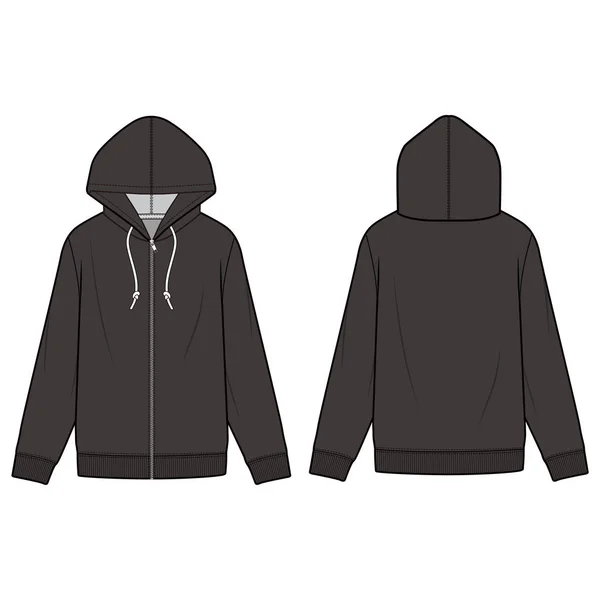 Hoodie Fashion Flat Sketch Template — Stock Vector