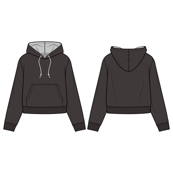 Hooded Sweatshirt Fashion Flat Sketch Template — Stock Vector