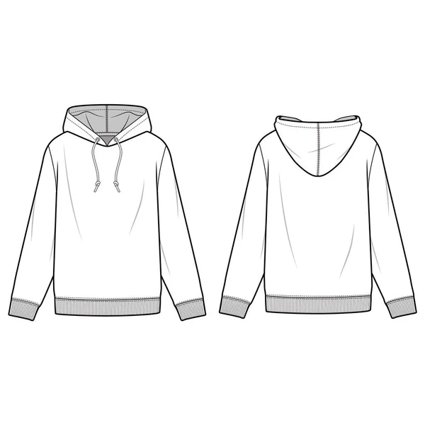 Hoodie Fashion Flat Sketch Template — Stock Vector