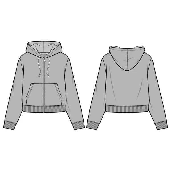 Hooded Sweatshirt Fashion Flat Sketch Template — Stock Vector