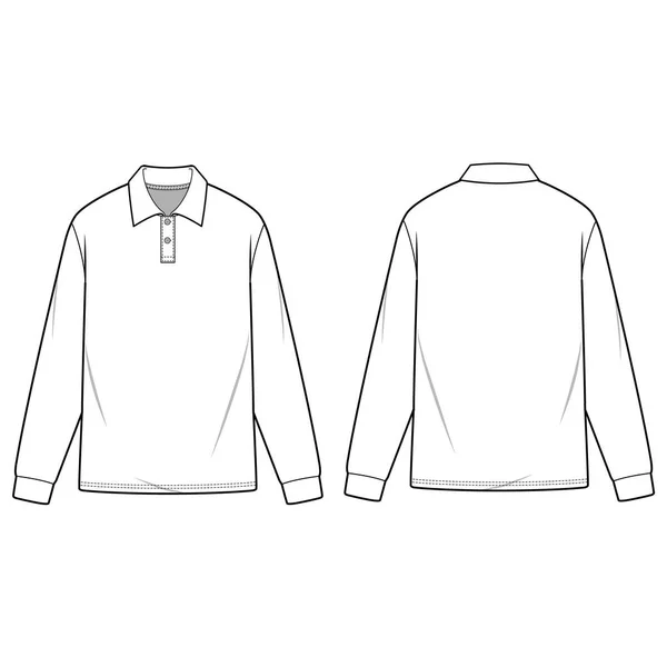 Długi Rękaw Koszulki Polo Moda Flat Szkic Szablonu — Wektor stockowy