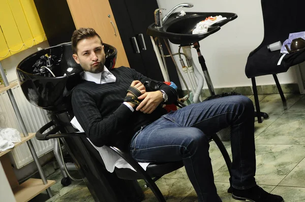 Young Man Sitting Chair — Stock Photo, Image