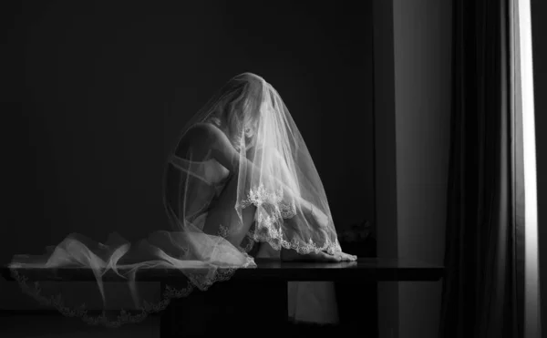 Woman Covered Veil Background — Stock Photo, Image