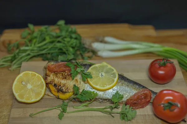 Fish Baked Vegetables Lemon — Stock Photo, Image