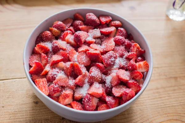 Fresas Con Azúcar Fondo — Foto de Stock