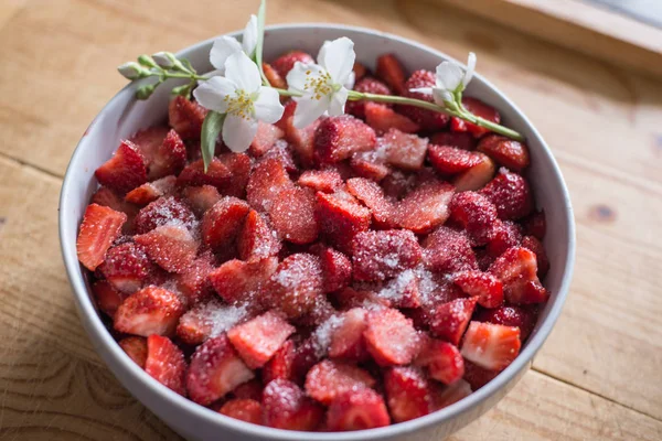 Fresas Con Azúcar Fondo — Foto de Stock