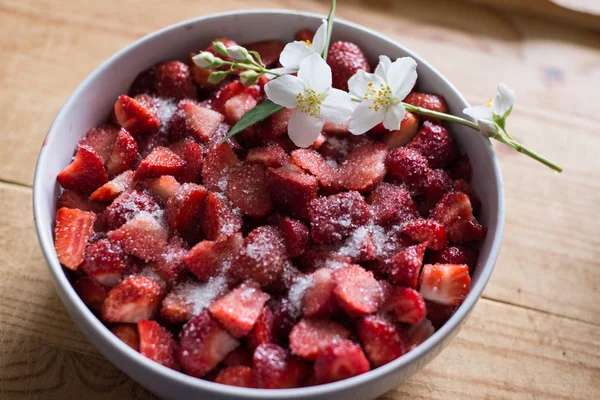 Fresas Con Azúcar Fondo — Foto de Stock