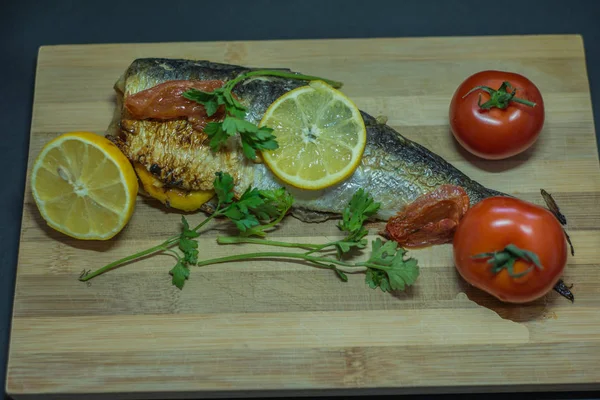 Fish Oven Vegetables Lemon — Stock Photo, Image