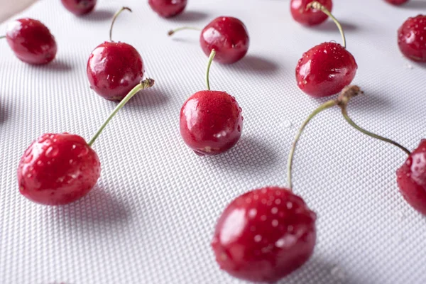 Cerises Rouges Sur Fond Blanc — Photo