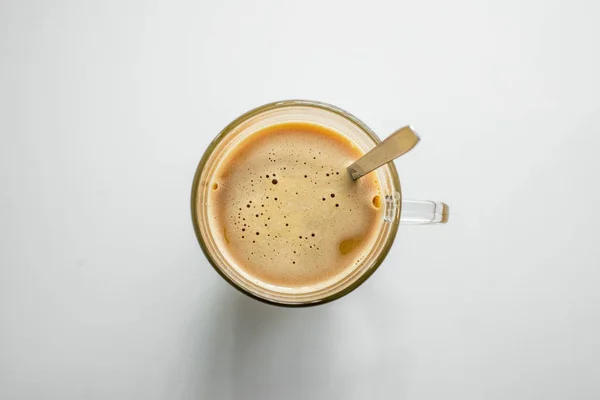 Koffie Met Melk Een Glas Kopje — Stockfoto
