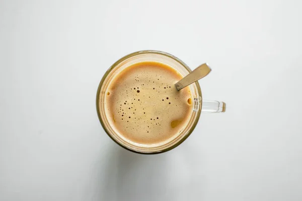 Café Con Leche Una Taza Vidrio —  Fotos de Stock