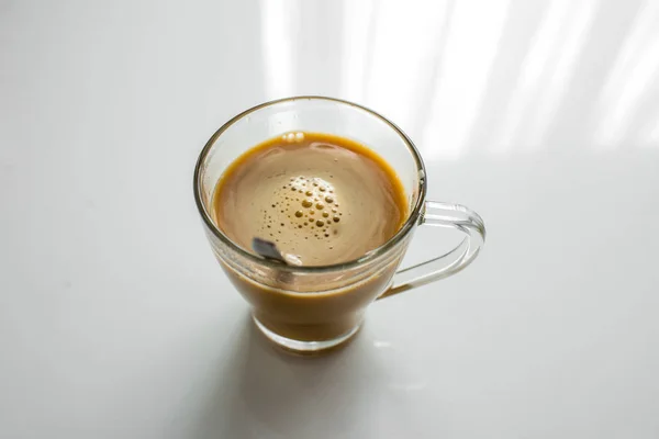 Taza Vaso Con Café Con Leche —  Fotos de Stock