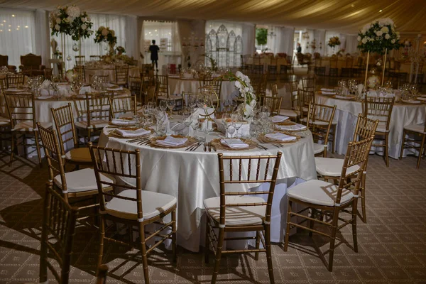 Ślub Stół Aranżacji Restauracji — Zdjęcie stockowe