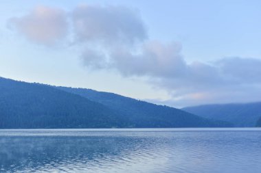 Göl ve ormanlı dağ manzarası