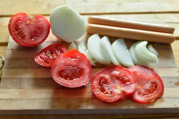 Cebollas Picadas Tomates Picadora — Foto de Stock
