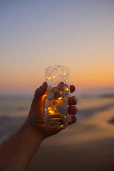 Vetro Con Luci Mano — Foto Stock