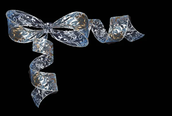 Elegant Bow Transparent Shiny Curled Blue Silver Ribbon Left Corner — Stock Photo, Image