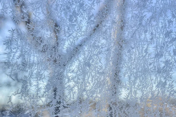 Mooie Winter Ochtend Frosty Achtergrond Slagroom Windowpane Patroon Close — Stockfoto