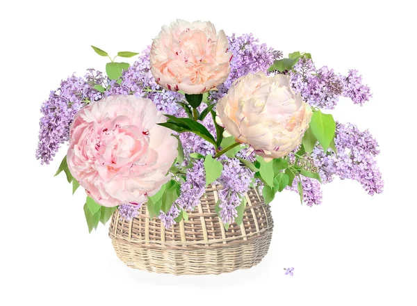 Romantické Jemné Kytice Fialovými Květy Světle Růžová Krémovým Tónem Pivoňky — Stock fotografie