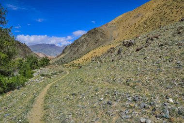 Güzel yaz dağ manzarası - görünüm çok renkli kil uçurumlar ile kızıl çene Kanyon üzerinden Kuray aralığı, Altay Dağları, Rusya için. Vahşi doğa güzelliği