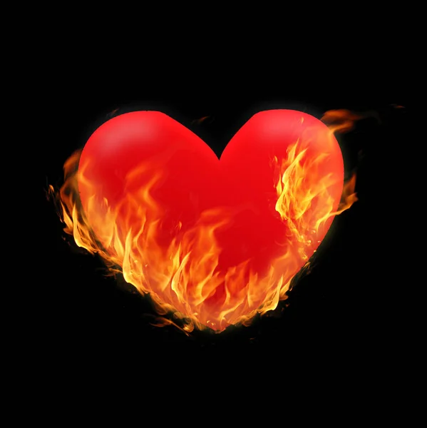 Burning Heart Illustration Black Background Tongues Flame Concept Design Valentines — Stock Photo, Image