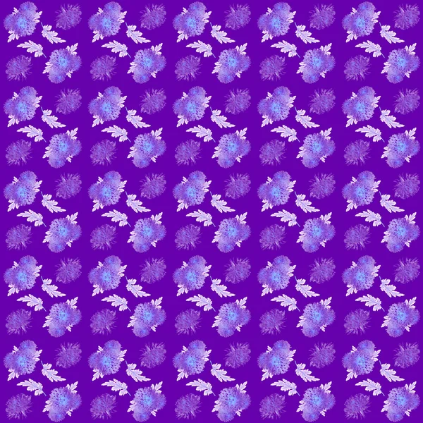 Винтажный цветочный бесшовный рисунок с хризантемами на фиолетовом — стоковое фото