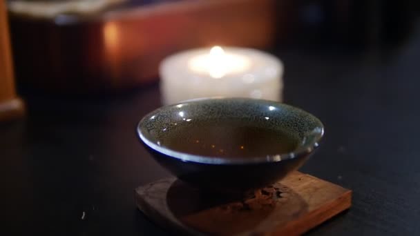 Чашка Чая Свечи Чайная Церемония — стоковое видео