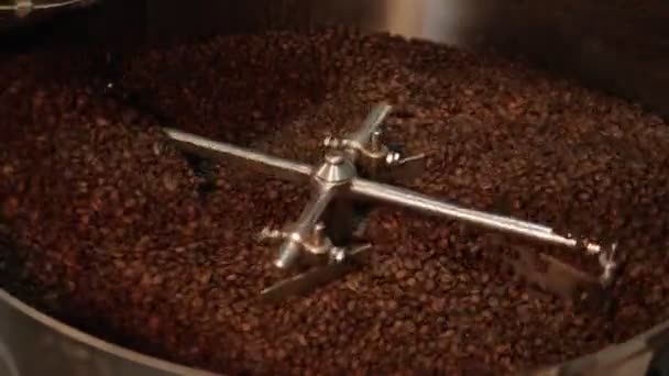 Roasted Coffee Beans Being Mixed Wheel Spinning — Stock Video