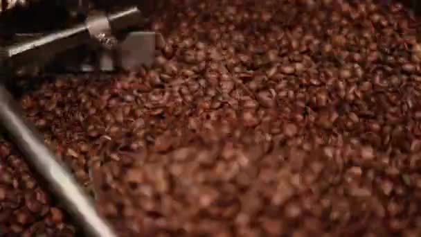 Gran Rueda Hierro Gira Mezcla Granos Café Tostados Marrones Gran — Vídeos de Stock